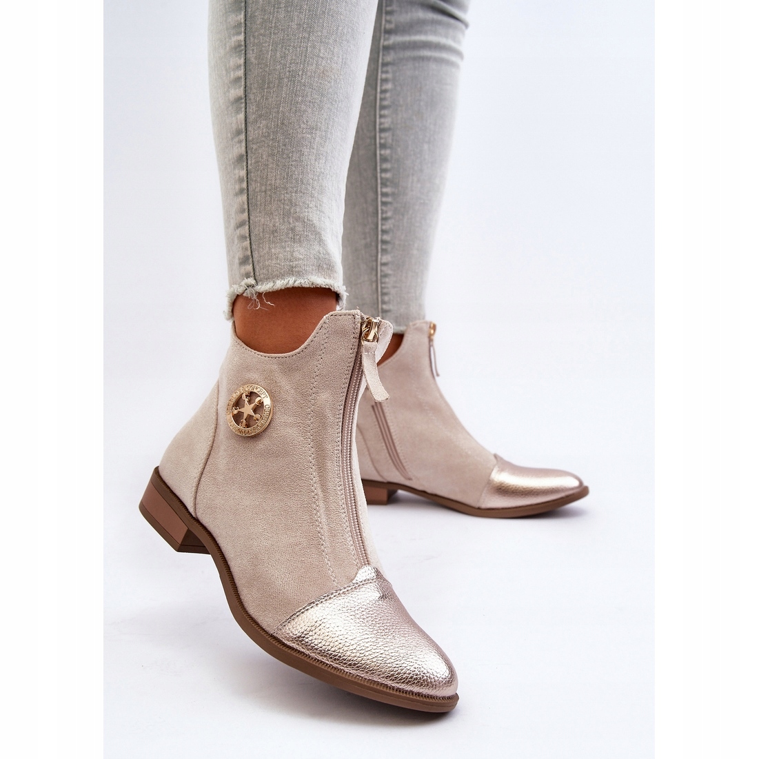 Beżowy Skóra ekologiczna Buty Botki r.39 Kod producenta MAM65-103 BEŻ ZAM