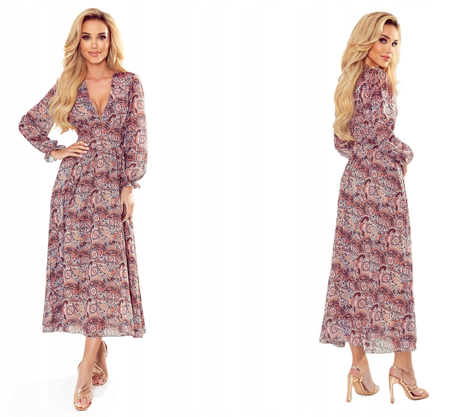 Šifonové Volné Dlouhé Šaty V Boho Stylu, Magický Hnědý Vzor Xs