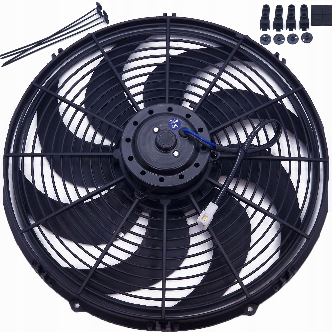 CIENKI WENTYLATOR CHŁODNICY 12V TŁOCZĄCY PŁASKI WIATRAK SAMOCHODOWY 42cm