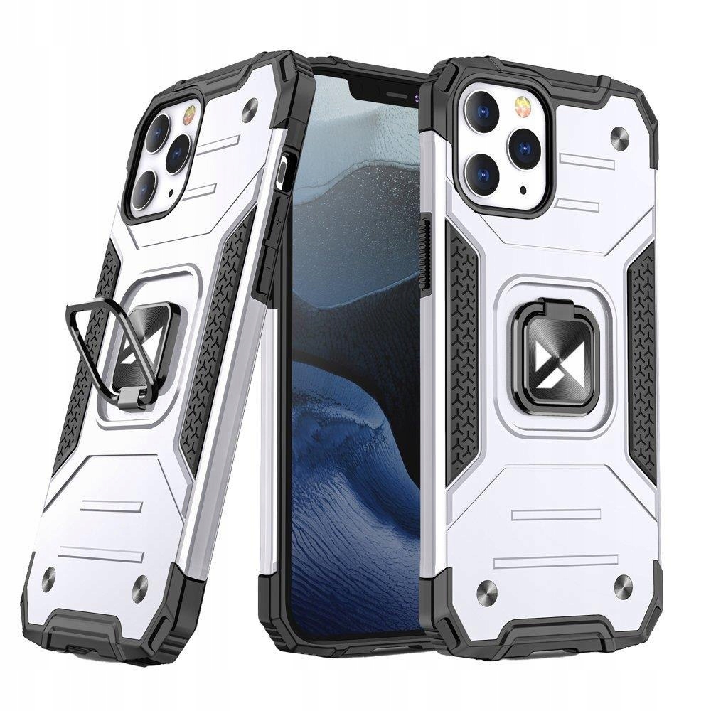Pancerne etui pokrowiec magnetyczny uchwyt iPhone 13 mini Ring Armor sreb