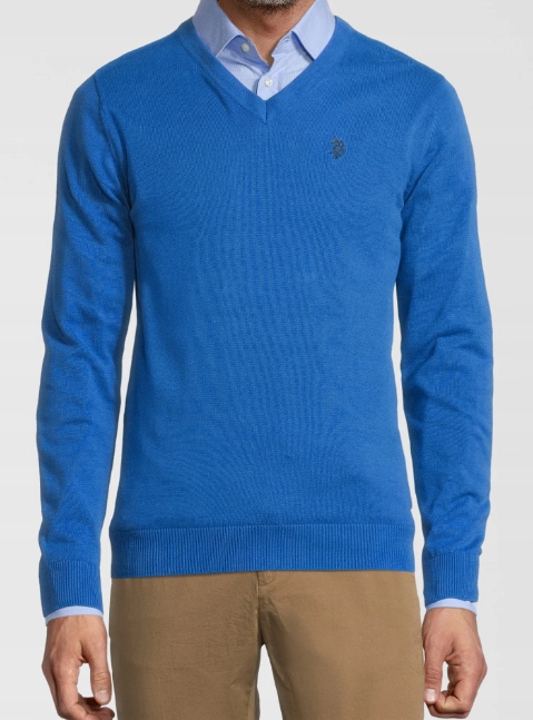 U.s. Polo Assn. pánský svetr modrý serek/dekolt V velikost L