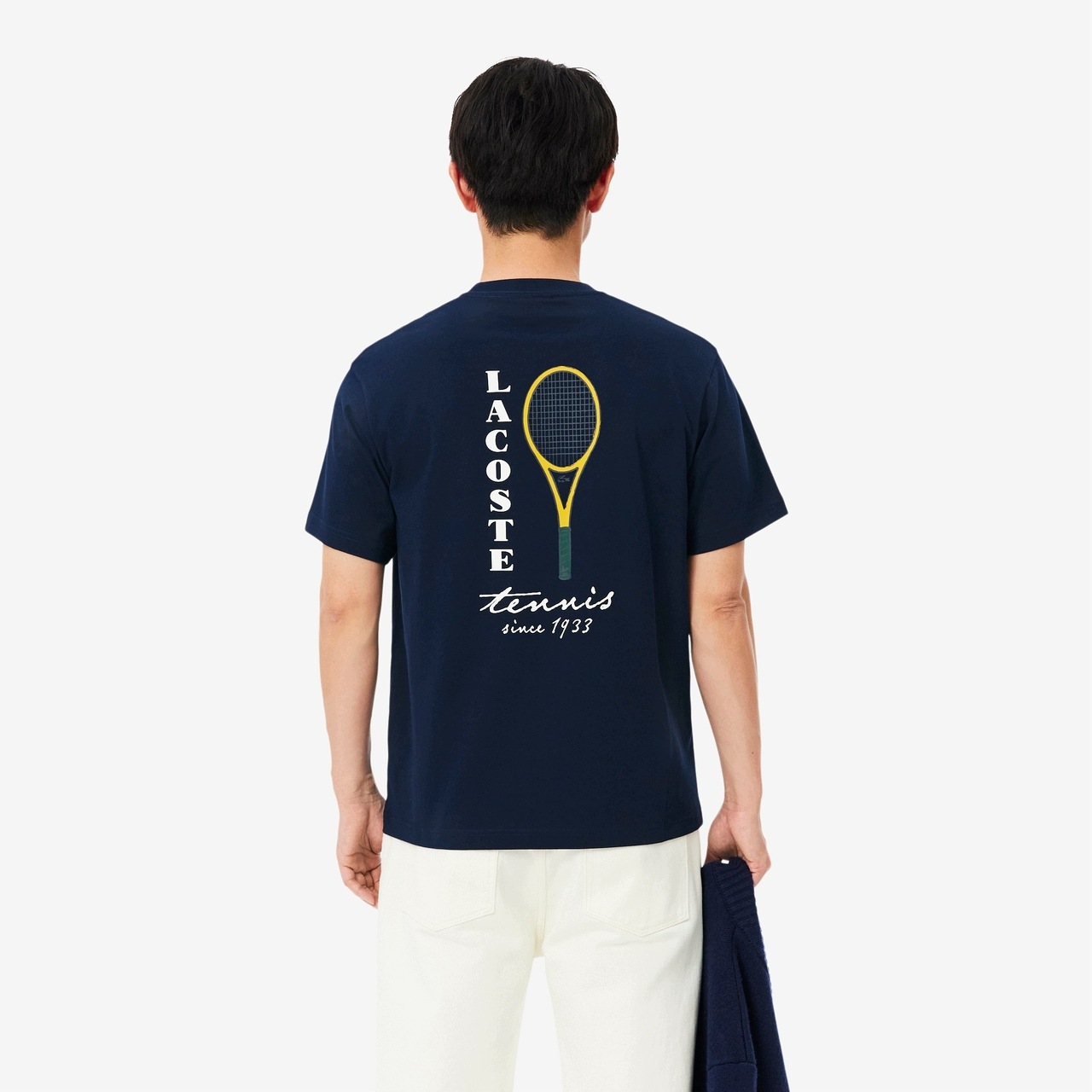 Lacoste Tričko s vyšívaným tenisovým motivem, tmavě modré (Bleu Marine), velikost L