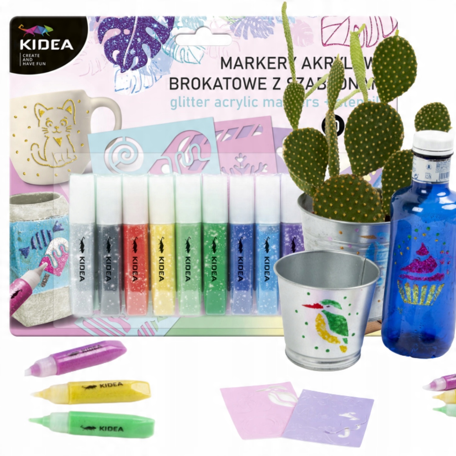 

Kidea Markery Akrylowe Brokatowe 10 kol szablony