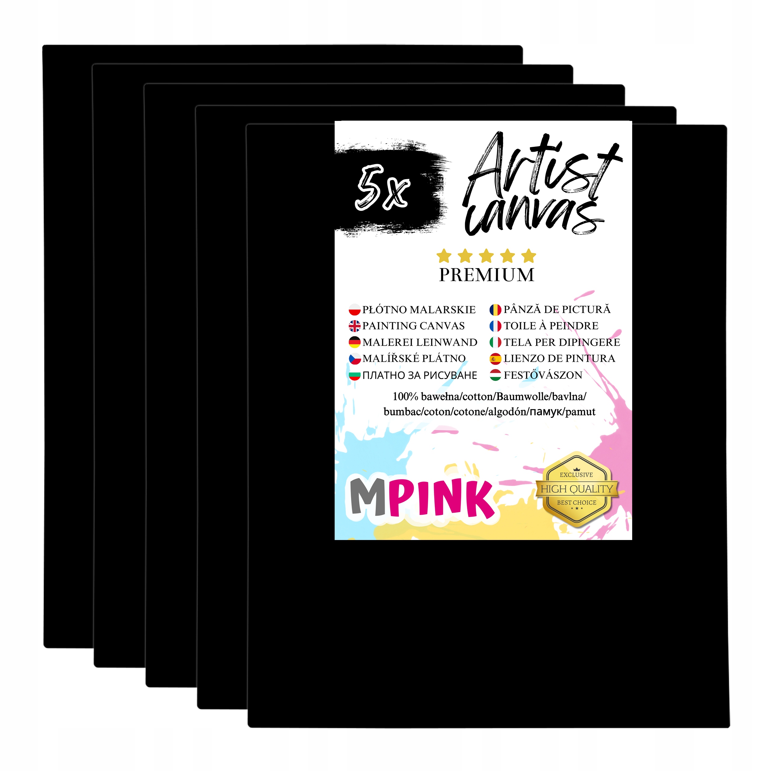 Sada 5 x Malířské Plátno 40 x 50 cm Černé plátno Ideální pro malování