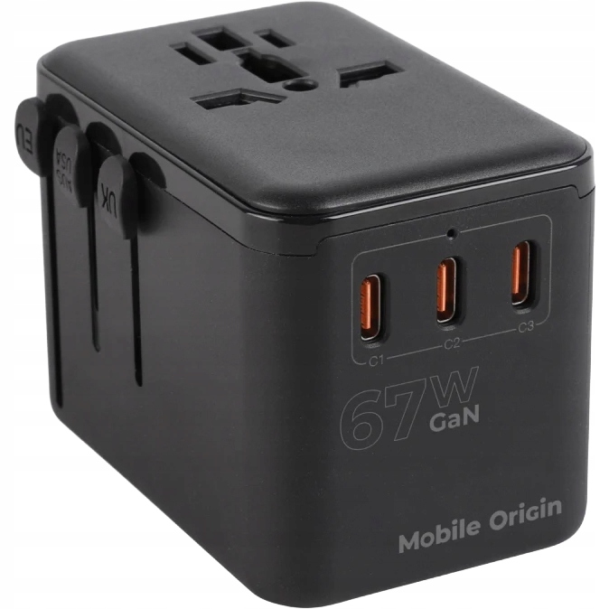 Ładowarka sieciowa GaN 67W, 3x Usb-c Usb-a adaptery Uk Usa Eu Mobile Origin