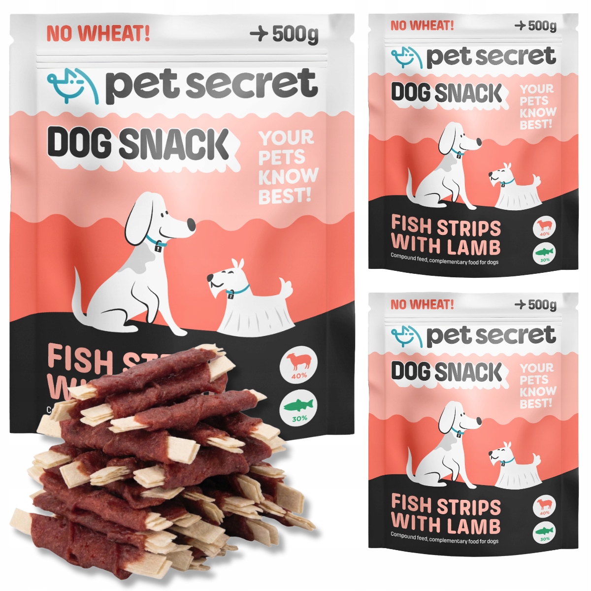 Levně Psí pamlsek Tyčinky s jehněčím masem 3x500g Pet Secret Kousátko