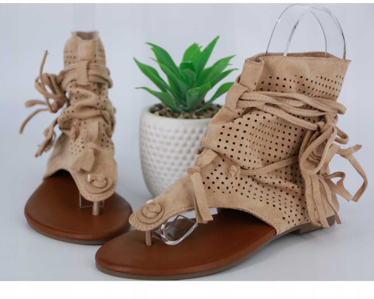 SANDAŁY RZYMIANKI ZAMSZOWE DAMSKIE GLADIATORKI BEŻOWE WIOSENNE BUTY 39 Rozmiar 39