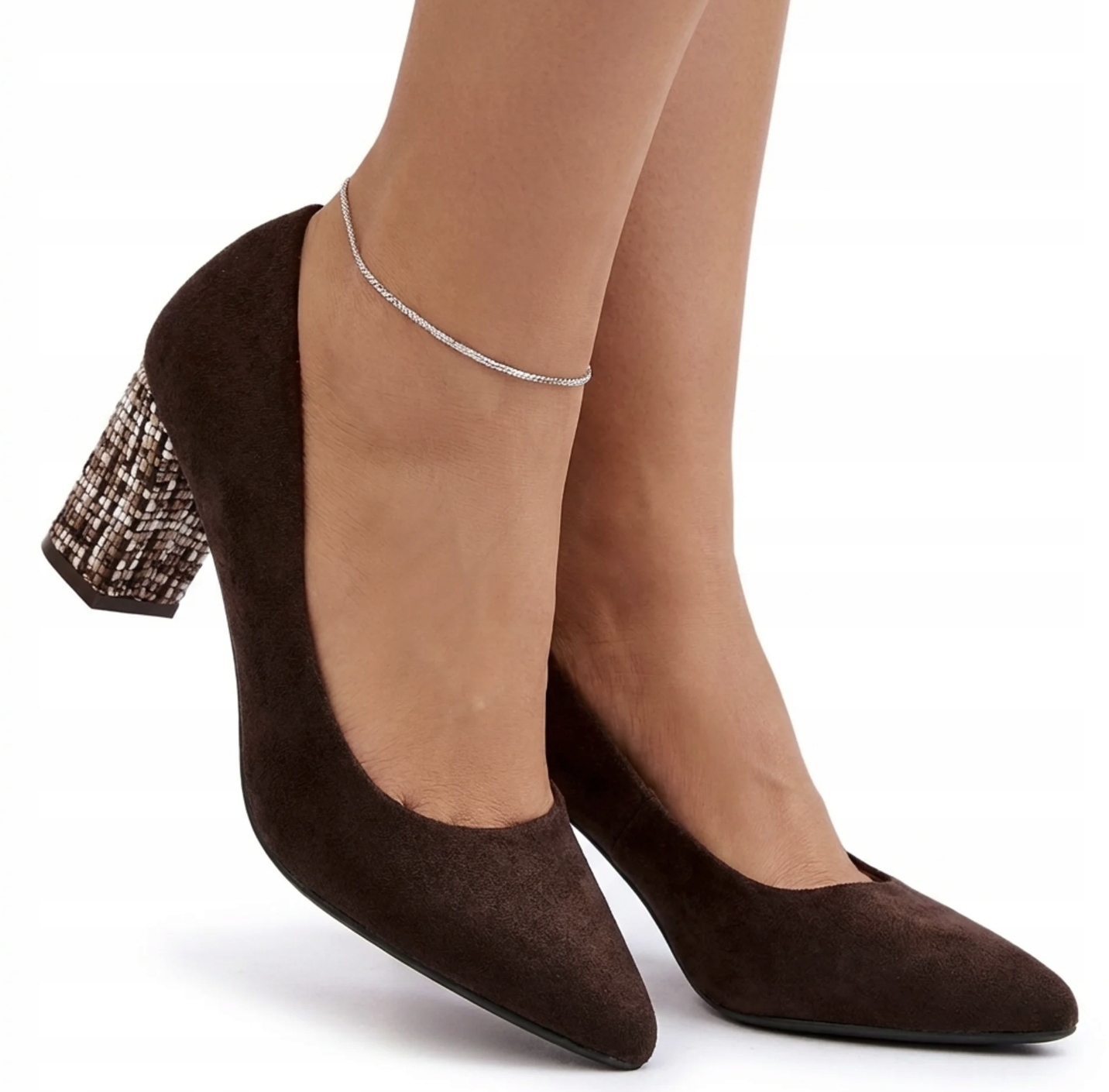 Czekoladowe Czółenka Damskie Na Słupku Sergio Leone PB414 Buty Zamszowe 37