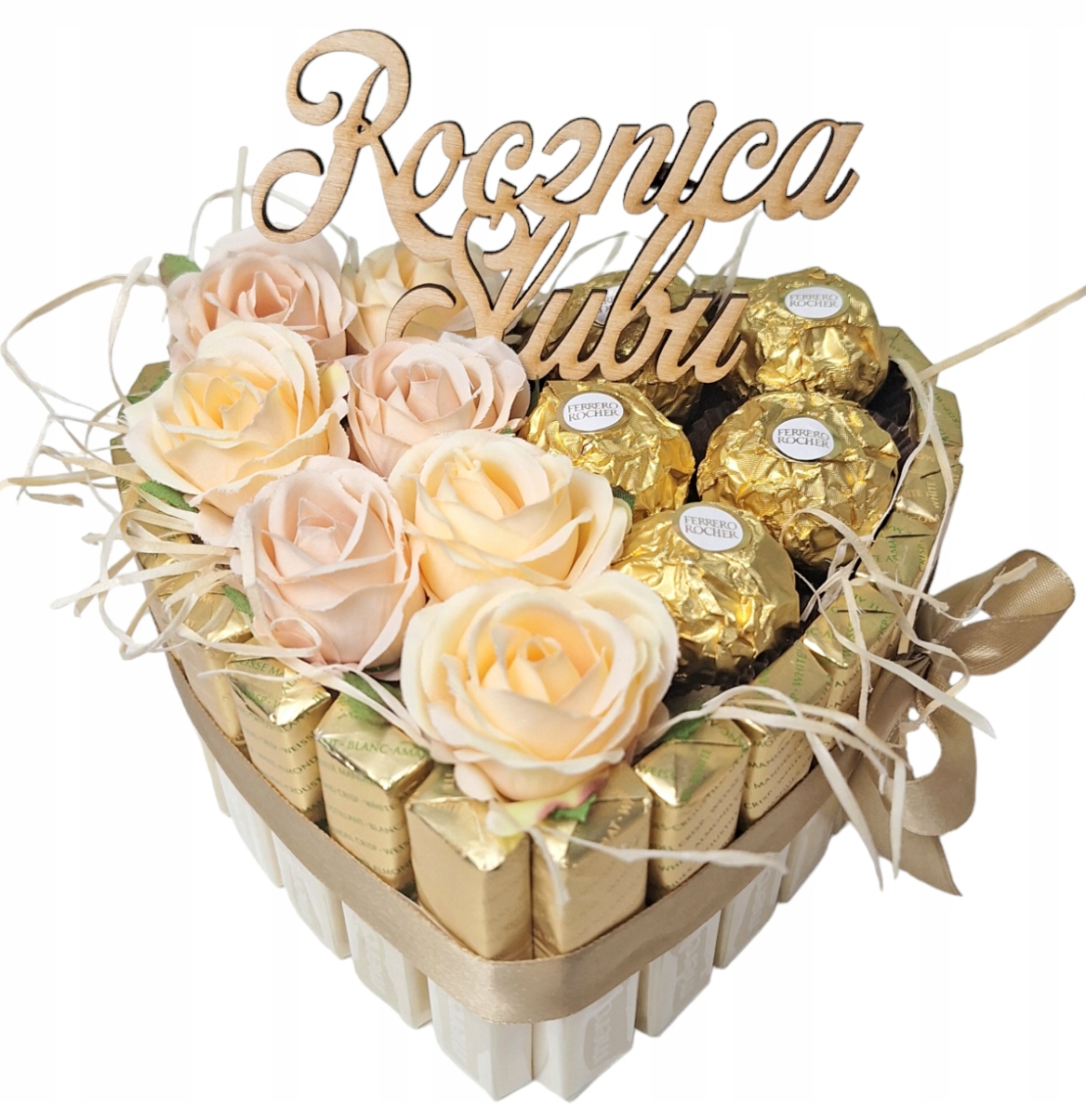 na rocznicę ślubu wesele Ślubny Flower box Zestaw Ferrero 15 cm