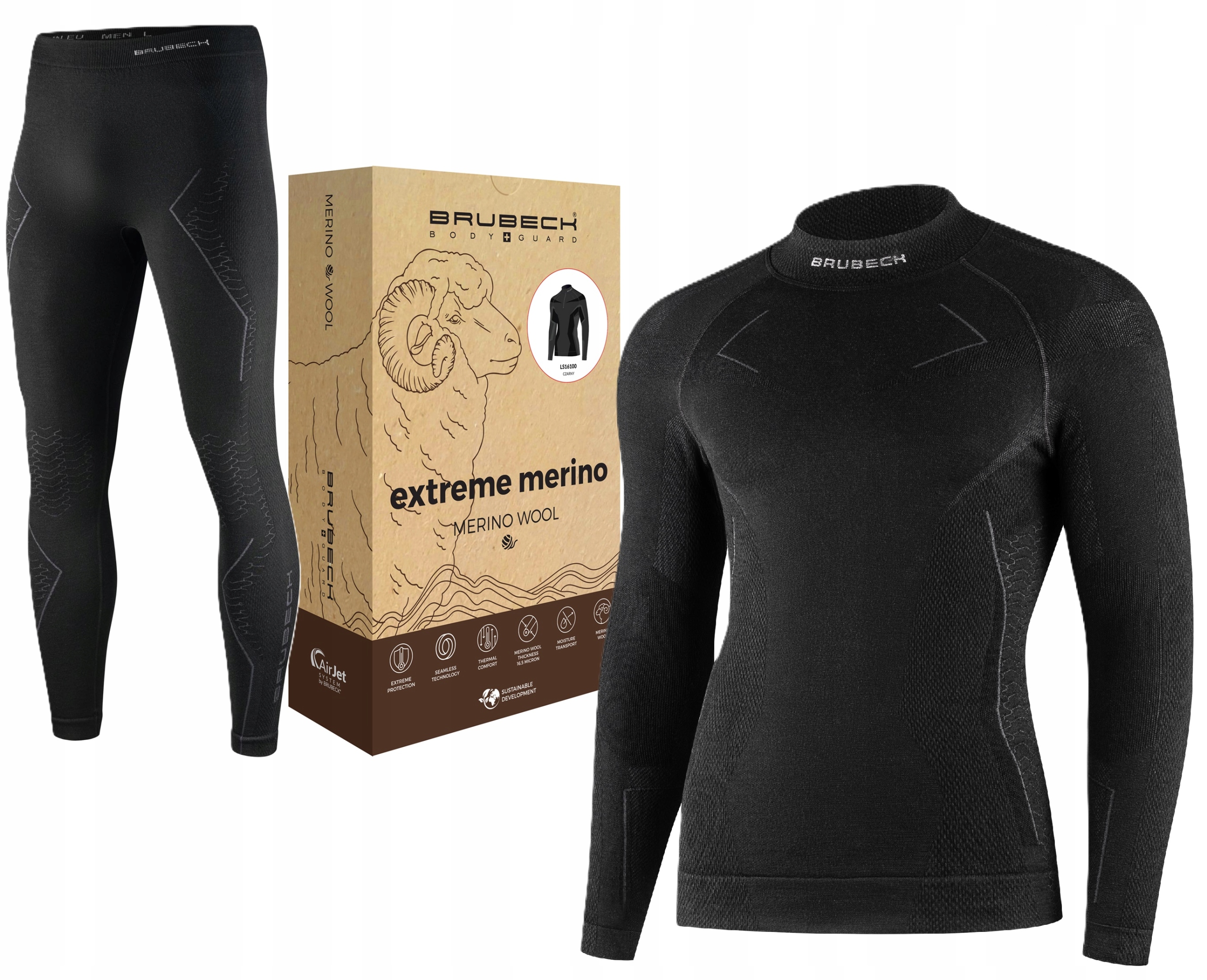 Komplet Zestaw Bielizny Termicznej Odzież Termoaktywna Merynos Brubeck L