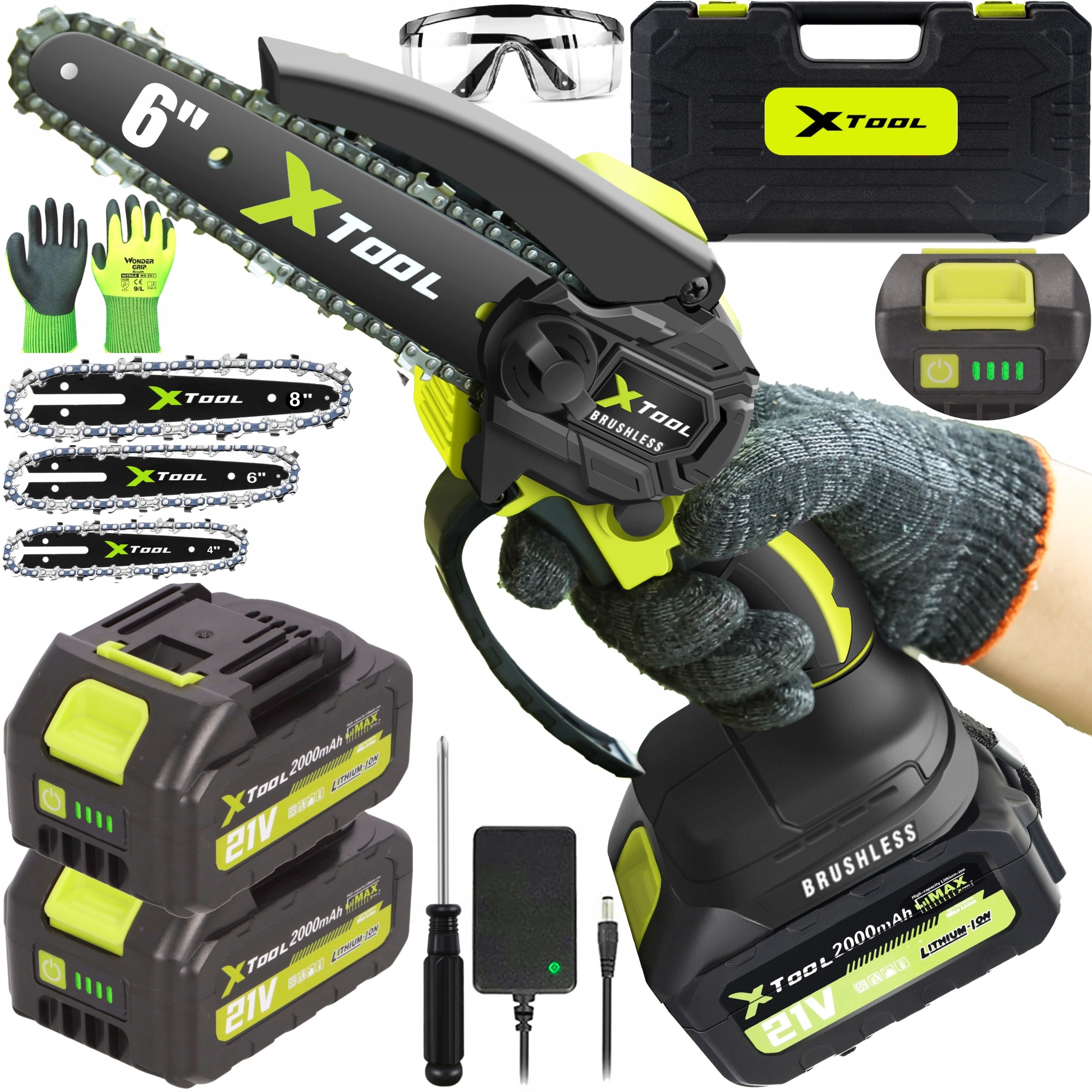 PIŁA AKUMULATOROWA ŁAŃCUCHOWA 6" BEZSZCZOTKOWA DO GAŁĘZI 2x AKU 3x ŁAŃCUCH