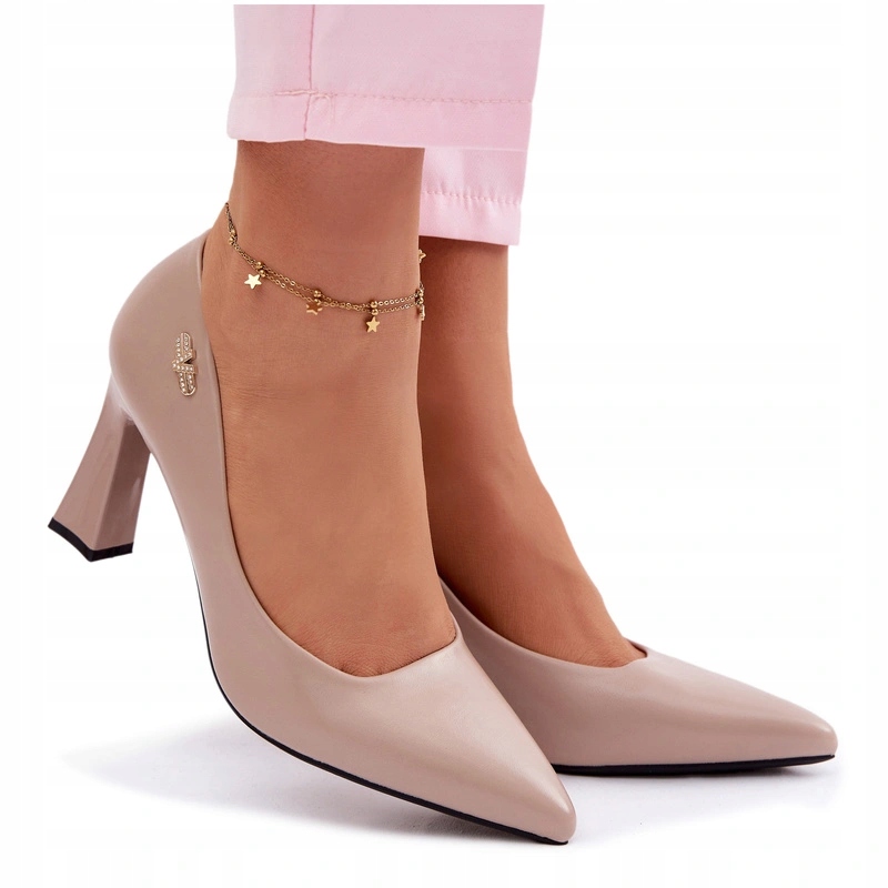 Czółenka Damskie Na Obcasie Słupku Vinceza 62276 Szpilki Buty Beżowe 37