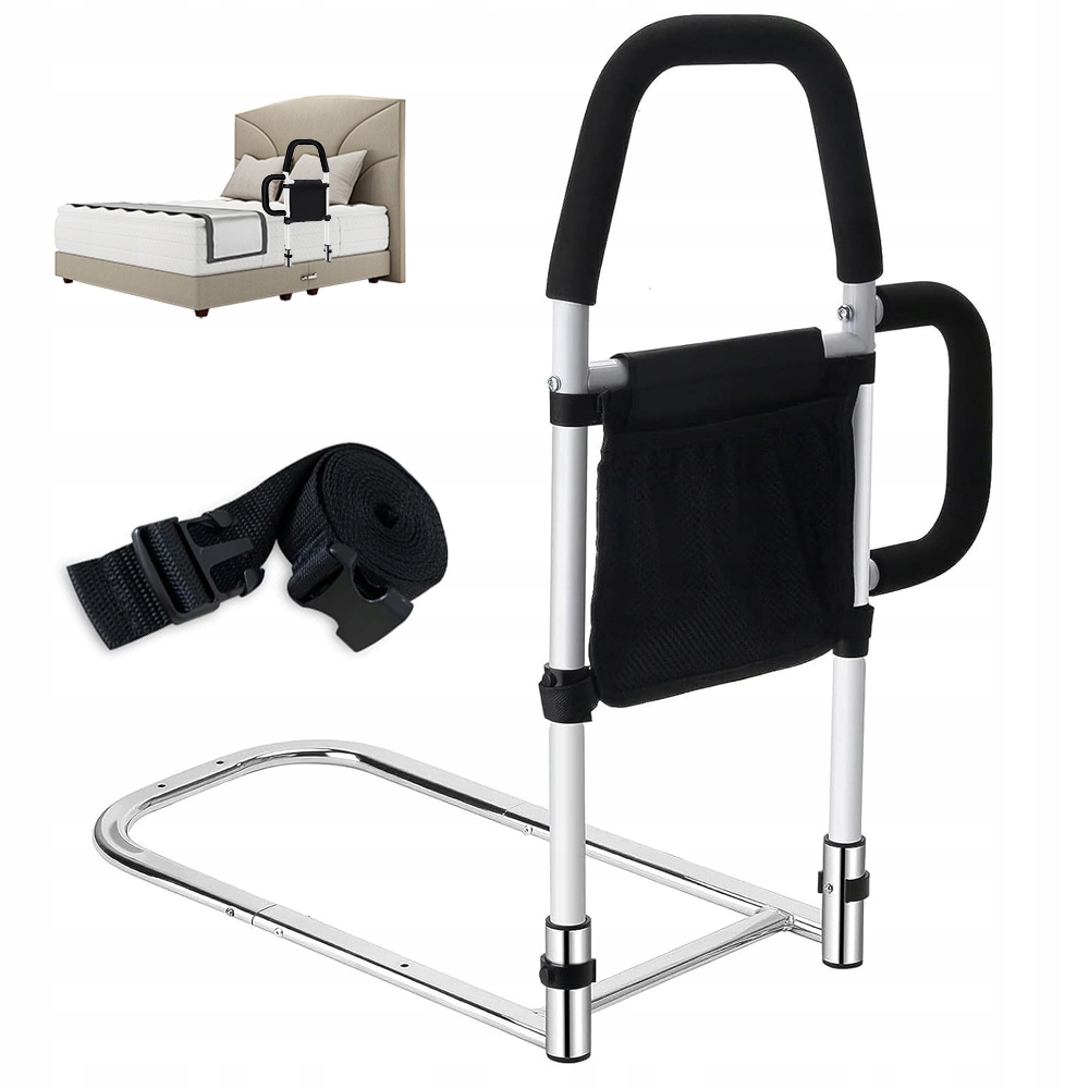 Stabilna Poręcz Do Łóżka Z Bocznymi Podłokietnikami I Torbą Na Rzeczy