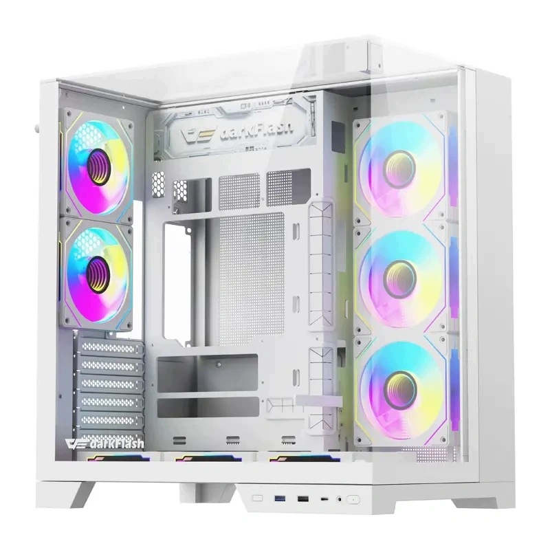 DarkFlash TH285 Plus Počítačová Skříň pro Pc Atx, prosklené, 8 ventilátorů, bílé