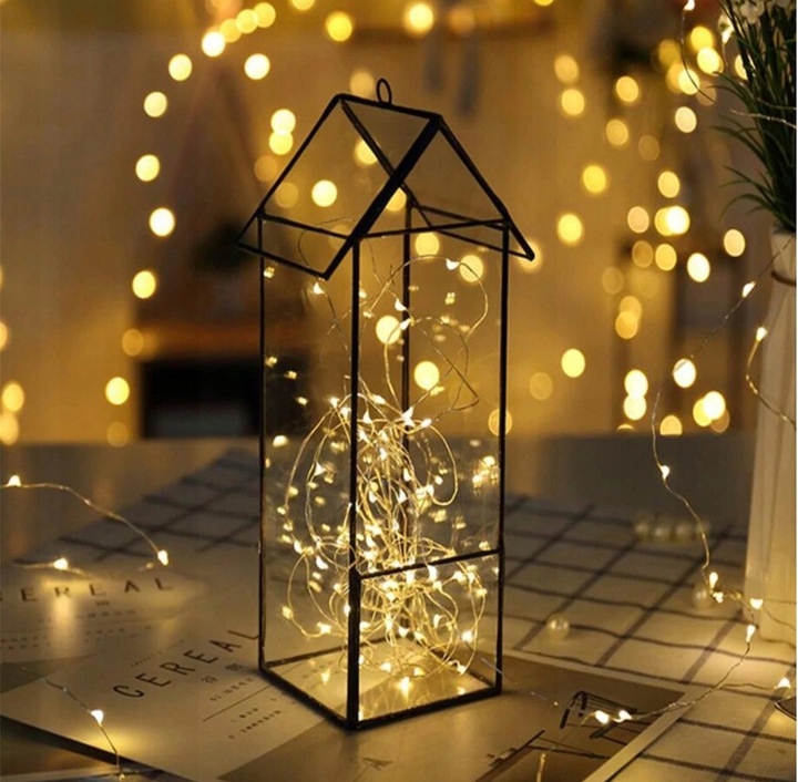 LAMPECZKI LED CIEPŁE ŚWIATŁO LAMPKI LEDOWE 2M DRUCIKI 20 LED BATERIE Długość sznura 2 m