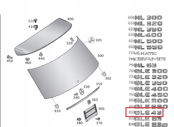 MERCEDES ML GLE Emblemat srebrny napis GLE 43 tyl ORYGINAL Stan opakowania oryginalne