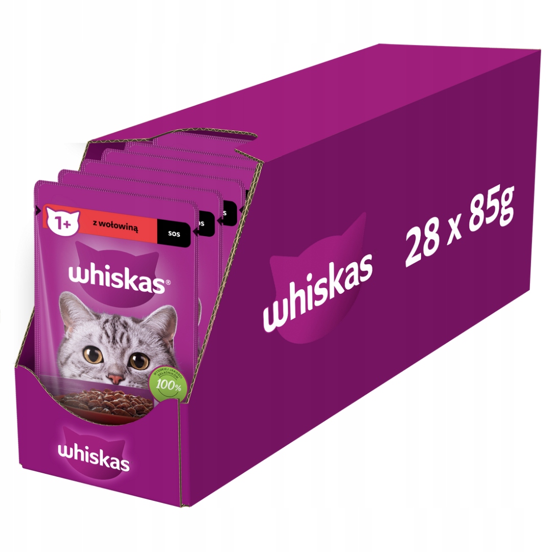 Levně Whiskas Adult 28x85G Krmivo Pro Kočky Hovězí V Omáčce