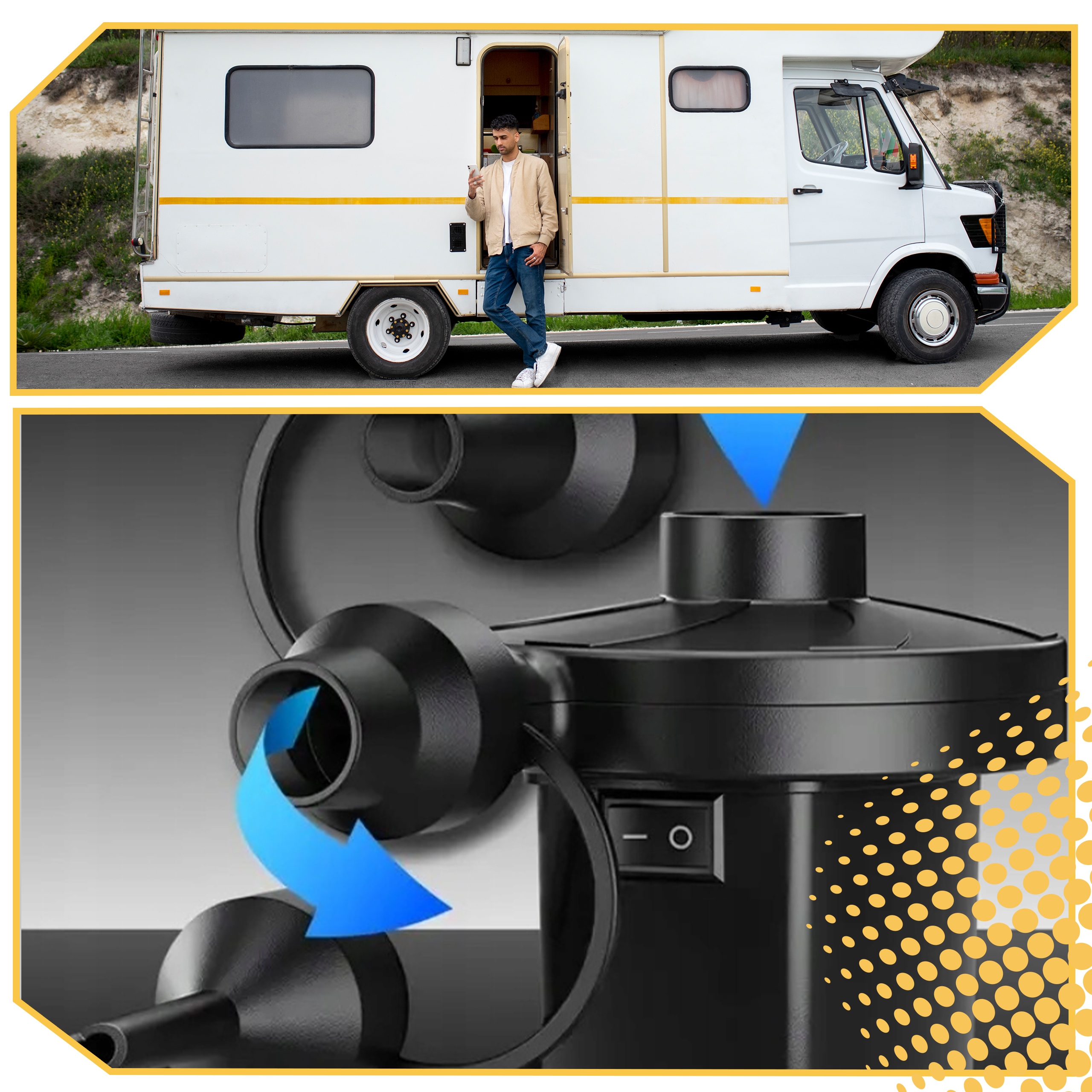 ELEKTRYCZNA POMPKA PIŁKI MATERAC BASENU 12V/230V + KOŃCÓWKI ROWERU AUTA Model HT-202