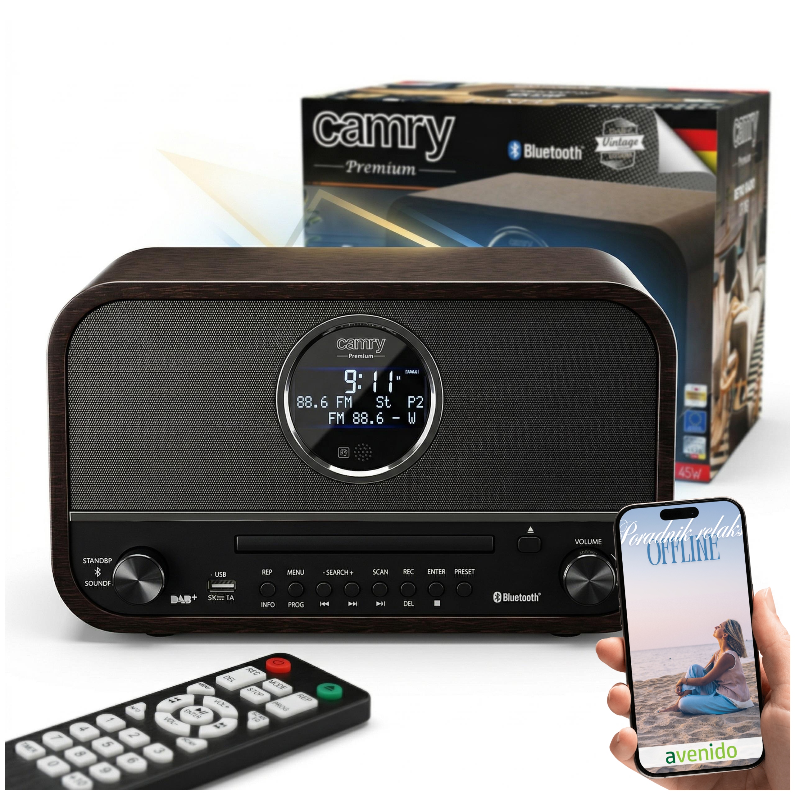 Radio Kuchenne Przenośne Drewniane Retro Bluetooth Usb Dab+ LCD Auc Pilot