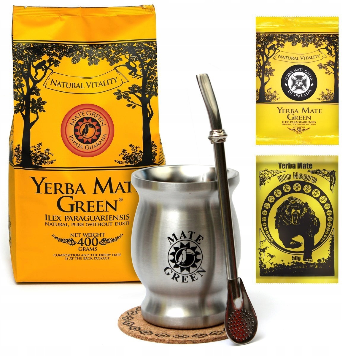 Velká sada Yerba Mate Guarana Matermo Termomate Bombilla Superb 19 cm