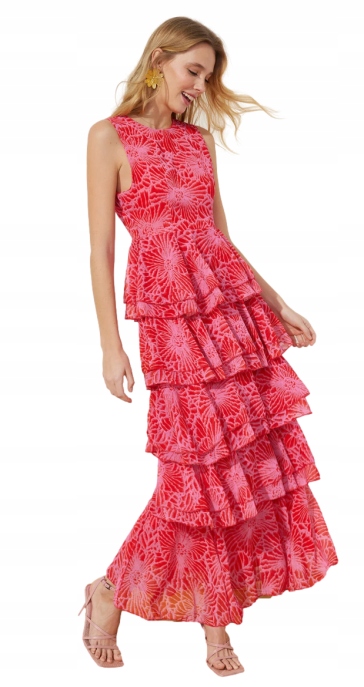 Trendyol Červené Šaty S Volánky Bez Rukávů 42 Ab