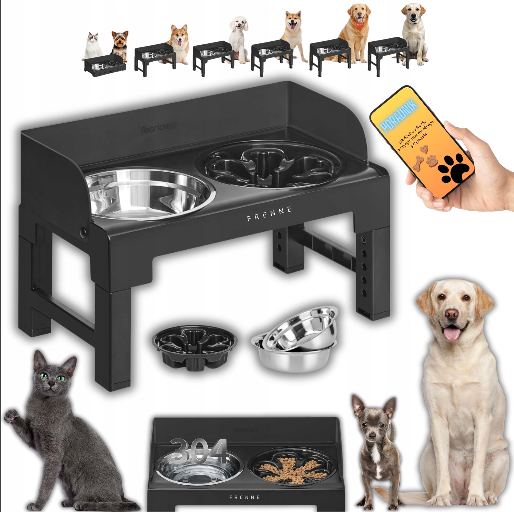 Levně Miska pro psa na stojanu Dvojitá nastavitelná výška Zpomalovací velká