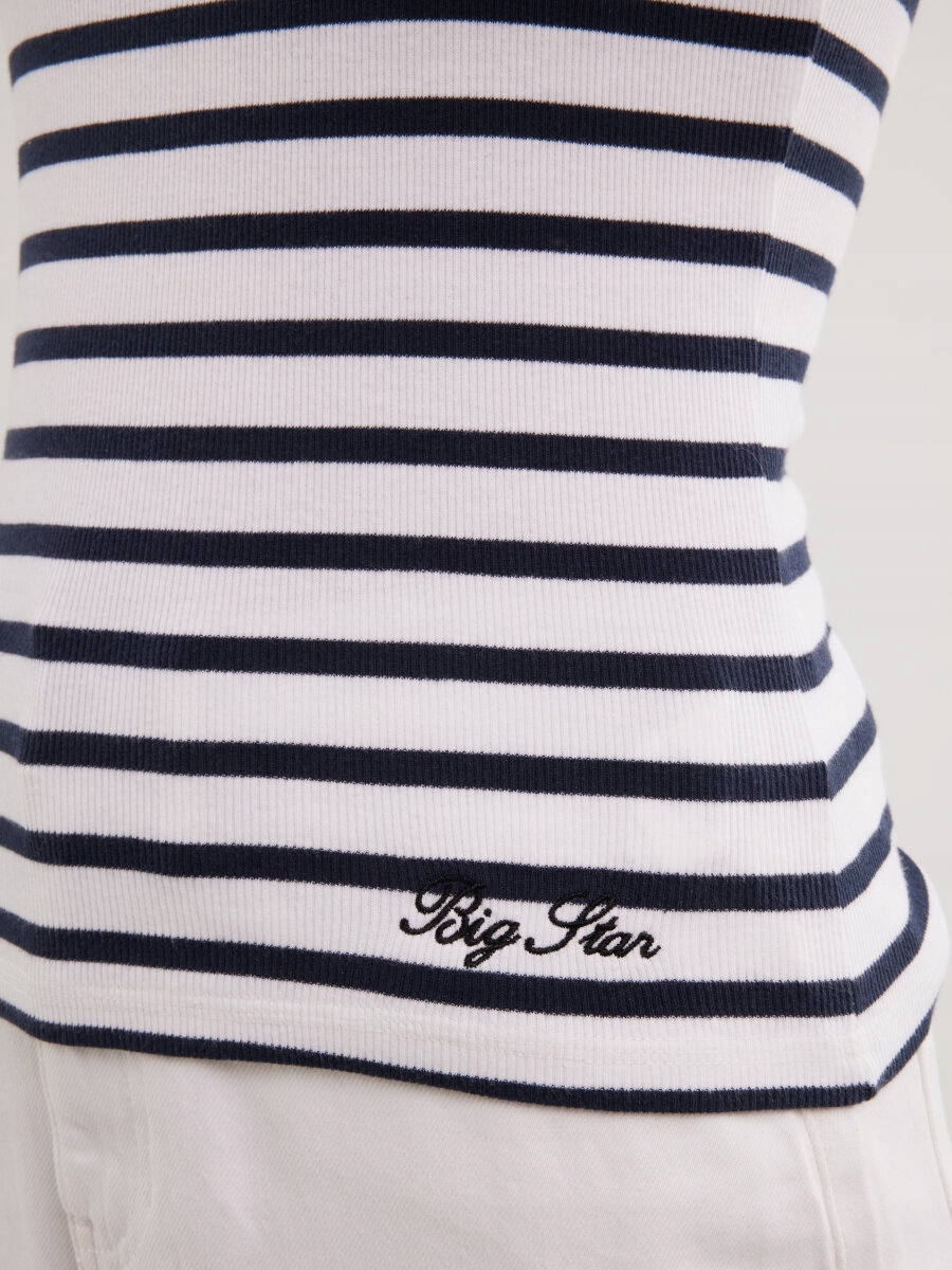 BIG STAR KOSZULKA DAMSKA NA RAMIĄCZKACH W PASKI BIAŁO-CZARNA ROZZA 100 XS Wzór dominujący paski