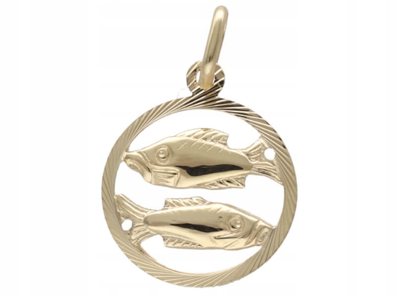 Zlatý přívěsek 585 znamení zvěrokruhu ryby v kruhu zdobený diamantem