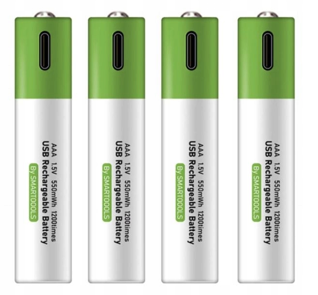 4x baterie akumulatorki AAA (R3) 400mAh 1.5V Li-Ion USB-C Smartoools