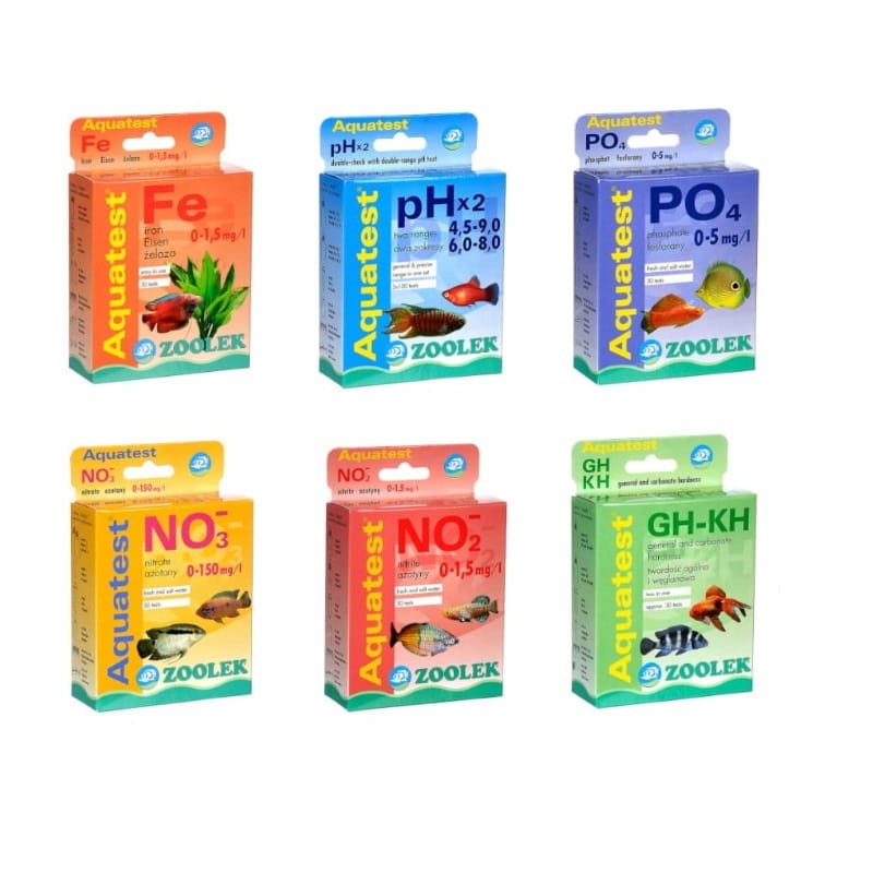 Zoolek Sada testů pro akvárium pH Gh Kh PO4 NO2 NO3 Fe