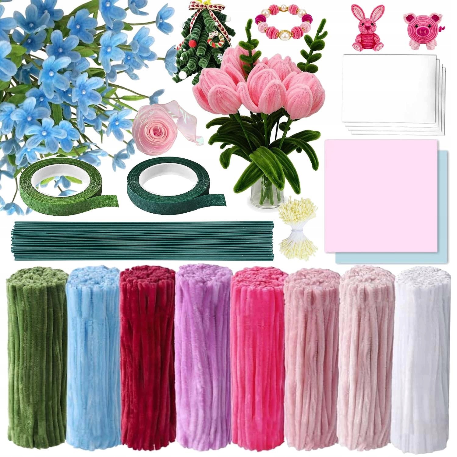 Kreativní Drátky Floristické Drátky Diy Sada 600 Kusů Zelené Nadýchané Vytěráky