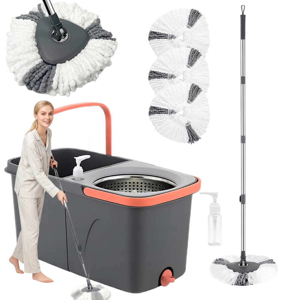 Levně 360° Rotační Mop S Kbelíkem 2V1 3, Mikrovláknové Podložky Do Kuchyně A Koupelny