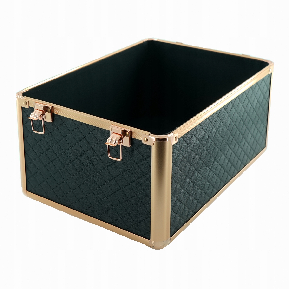 KUFEREK KOSMETYCZNY DUŻY XL ROSE GOLD PIKOWANY CZARNY ZŁOTY Liczba półek 4