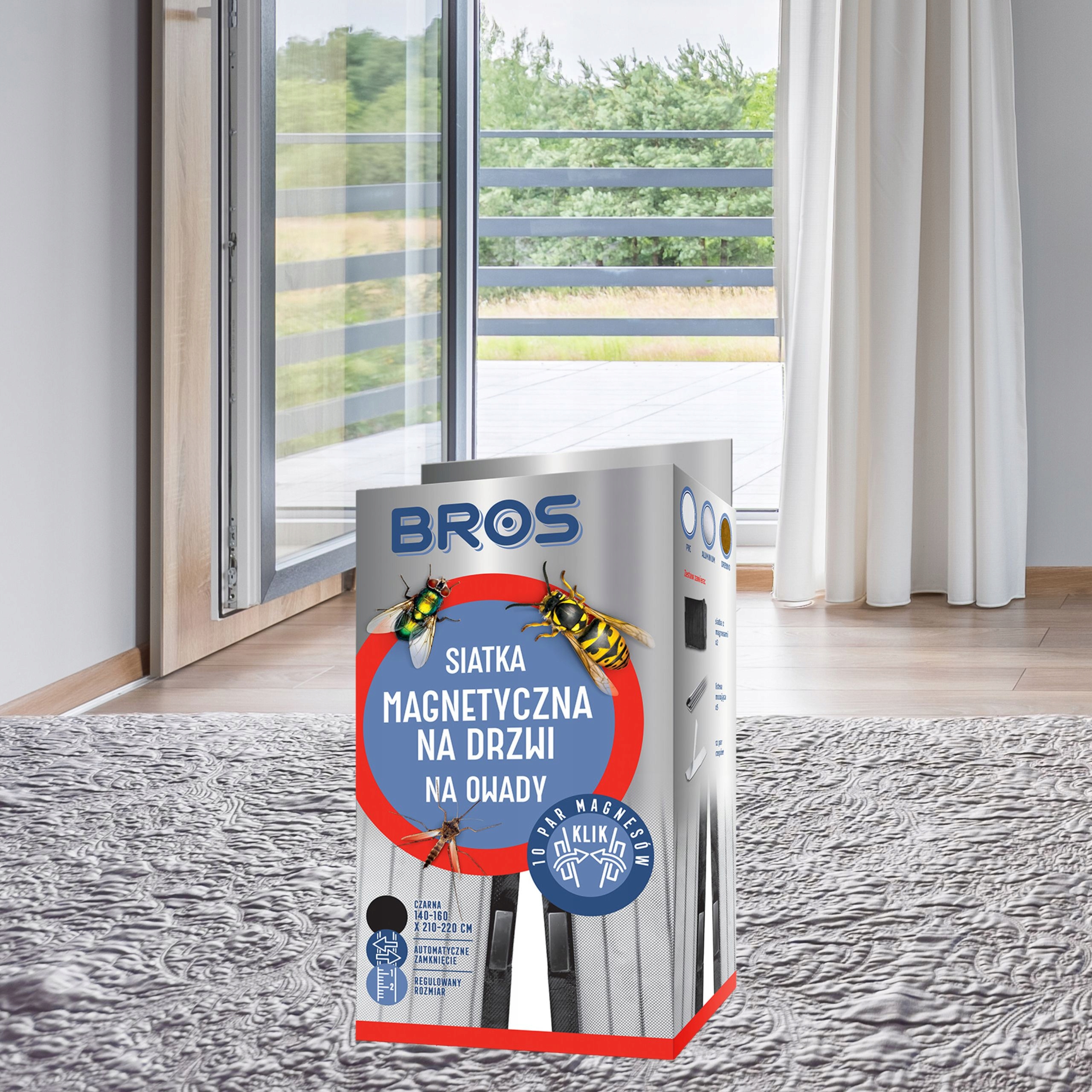 BROS SIATKA NA DRZWI NA OWADY KOMARY MUCHY OSY MAGNETYCZNA CZARNA 160x220CM Kod producenta 1602
