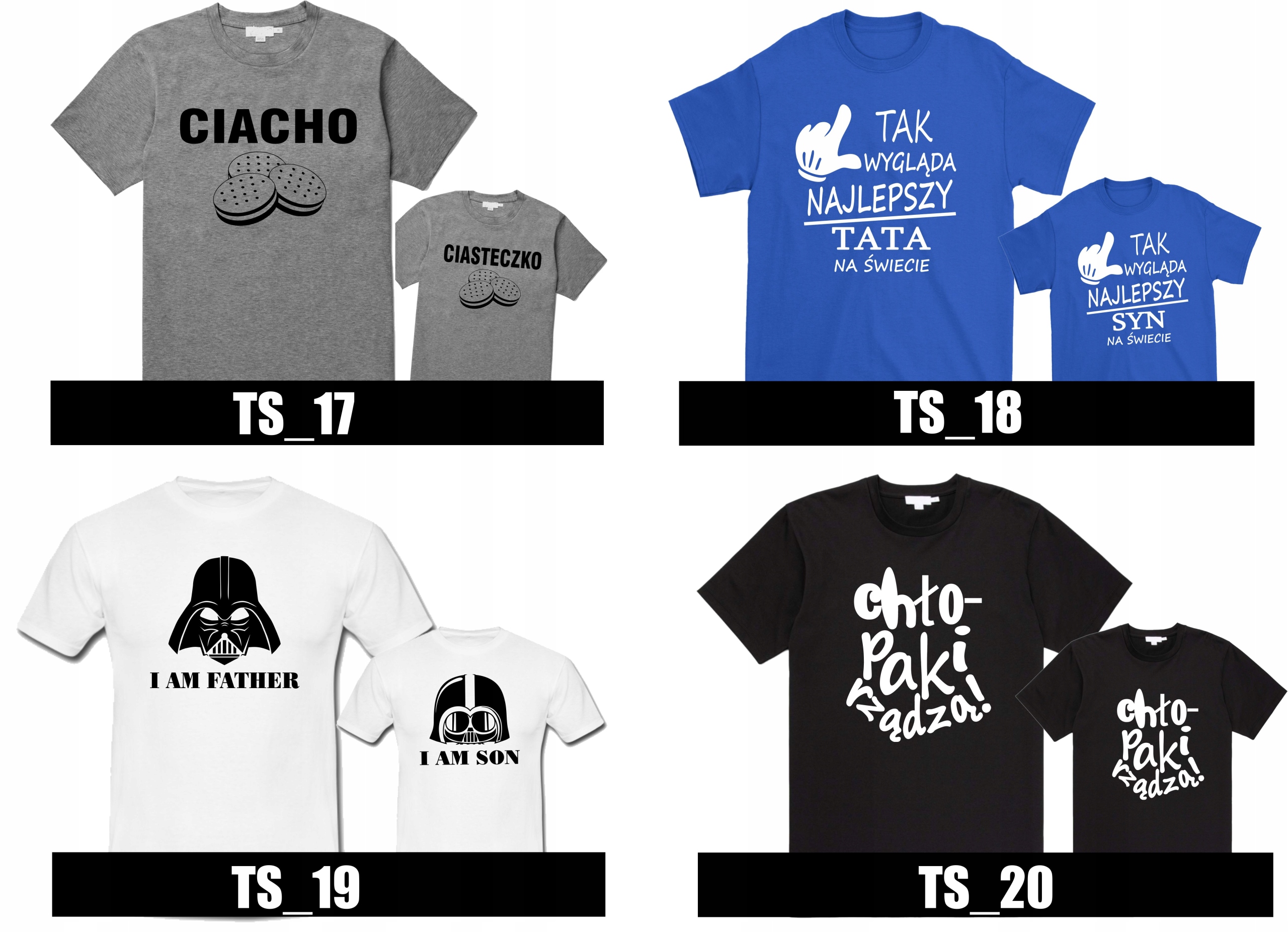 SUPER KOSZULKI DLA TATY I SYNA *KOMPLET* Dekolt okrągły