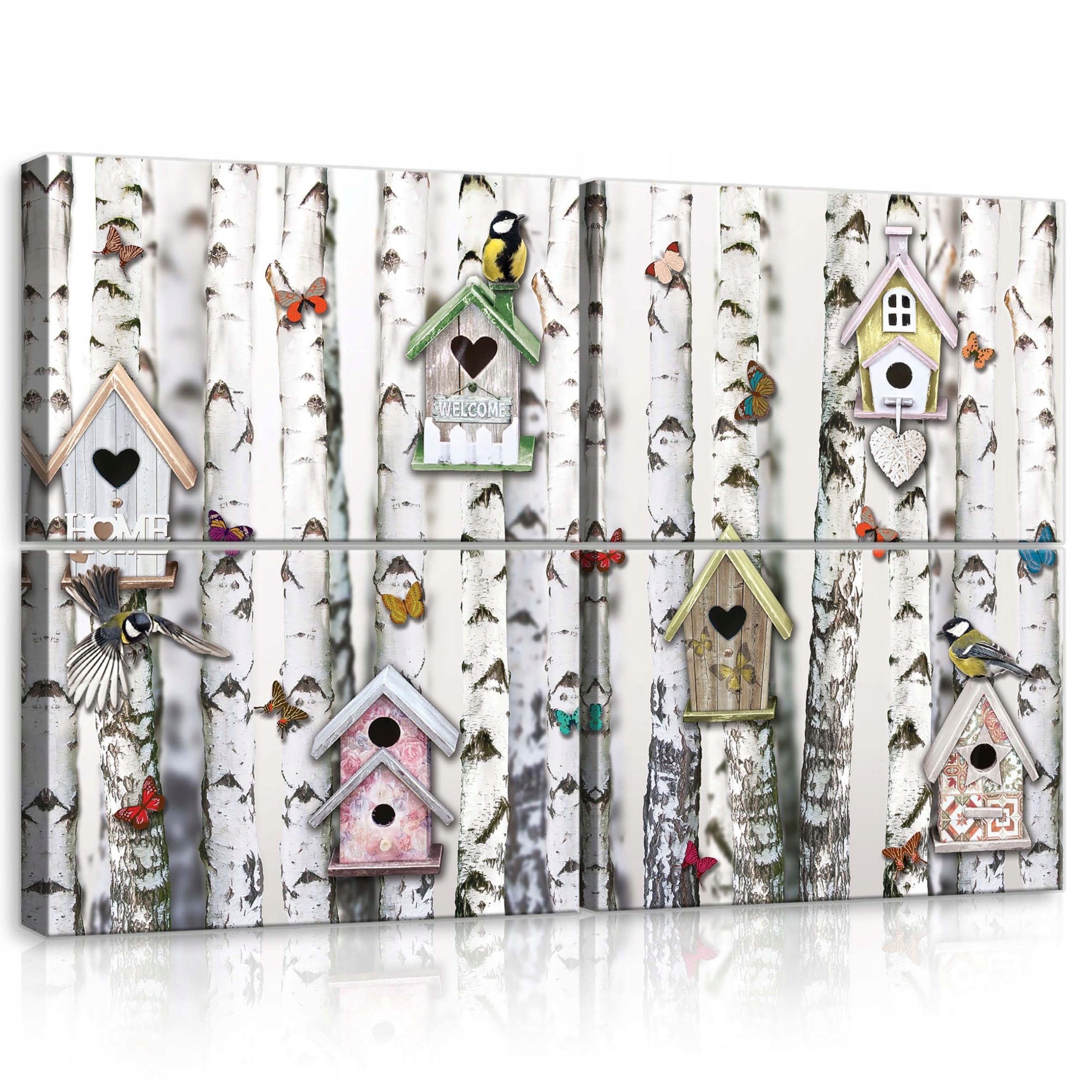 Obraz 120x80 Břízy krmítka ptáci motýli příroda jaro léto útulný domov