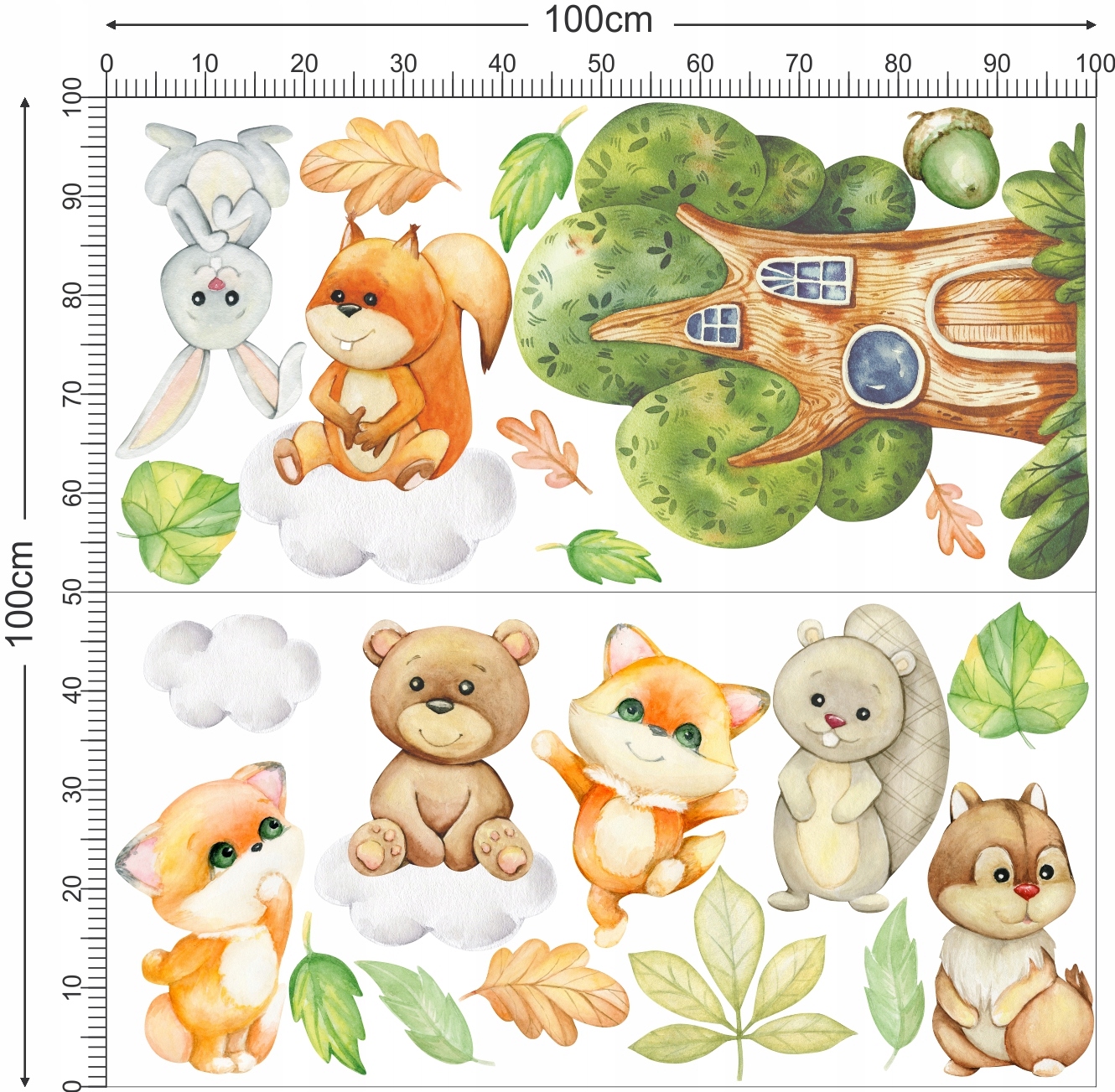 NAKLEJKI NA ŚCIANĘ LAS ZWIERZĄTKA 100x100cm LAS2 Długość 100 cm