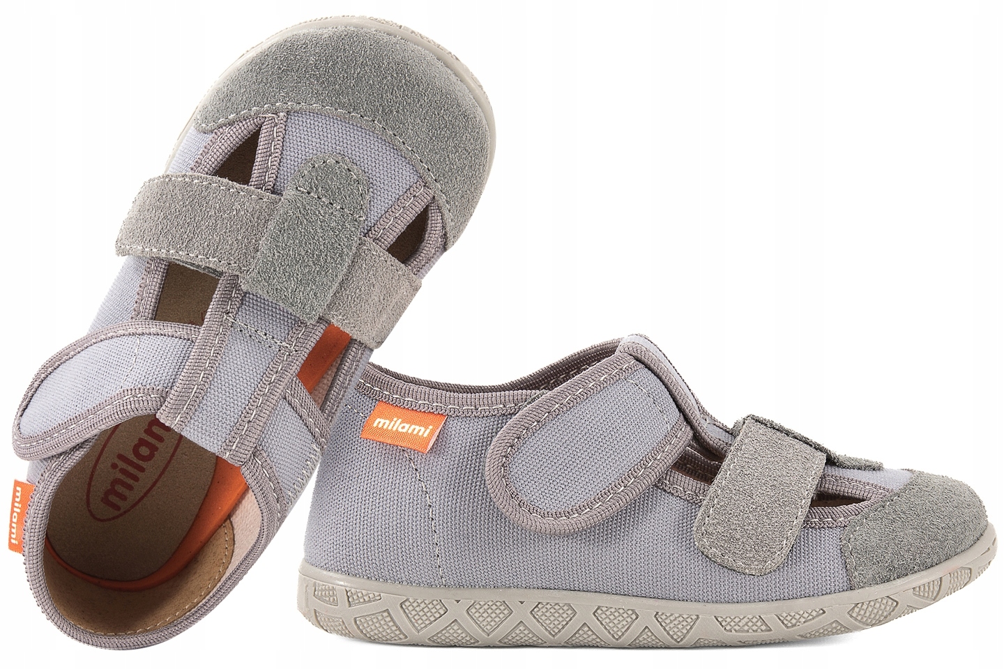 Milami 118-4 Barefoot Sandały Tekstylne Domowe Kapcie Papcie Rzepy 22 Szary