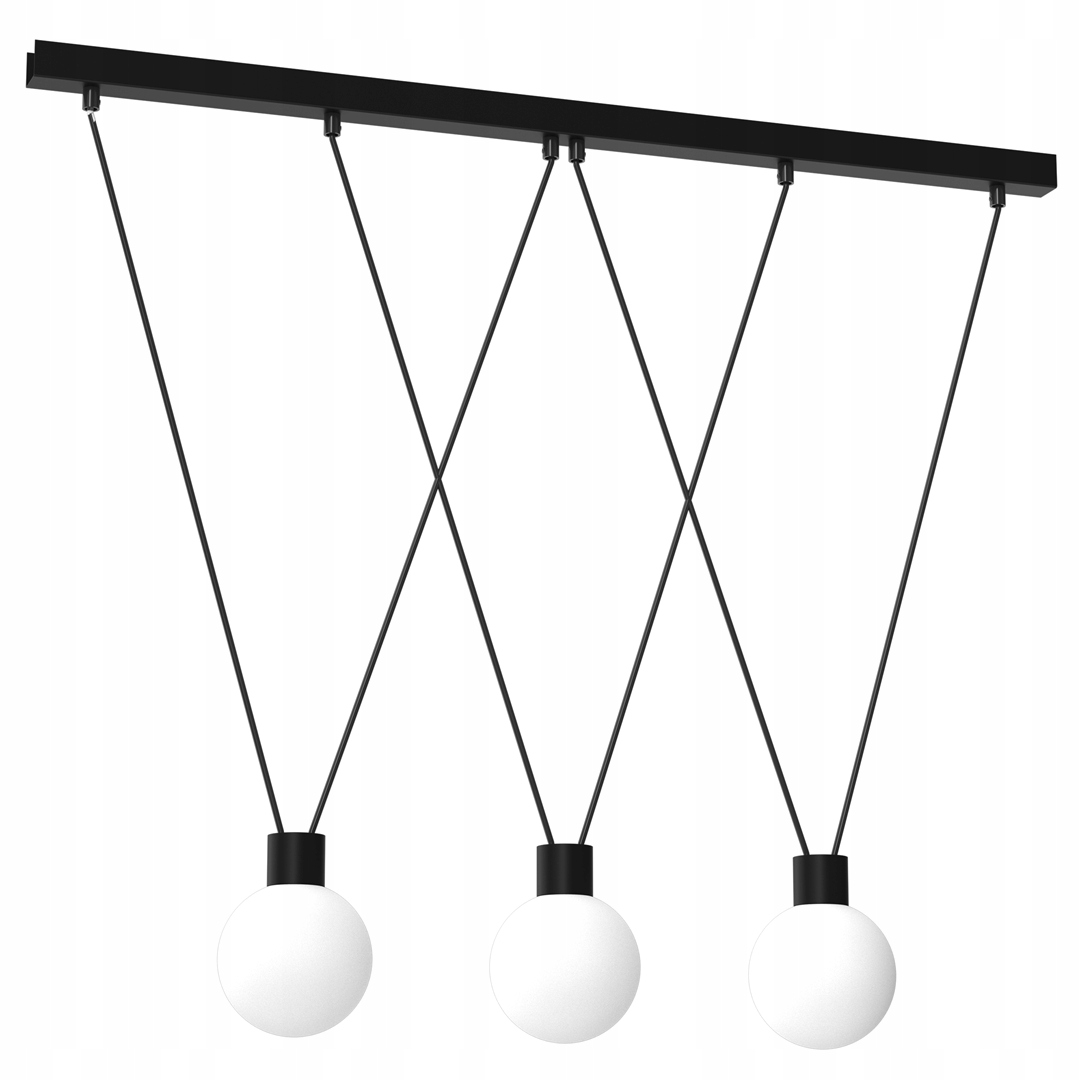 Závěsná lampa trojitá lustrová lišta černá skleněné bílé koule Milagro