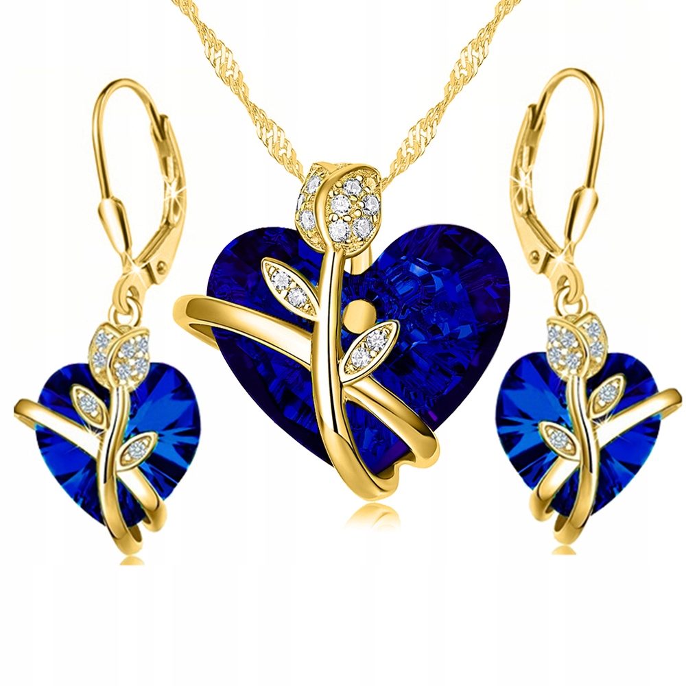 Sada stříbrných šperků s pozlaceným srdcem růže, elegantní sada