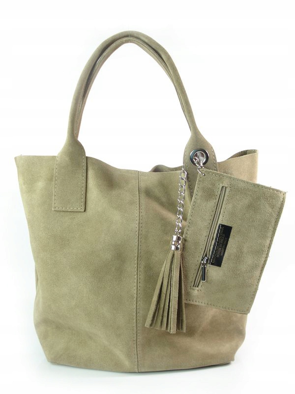 Objemný vak A4 Shopper Bag Semiš Italská kůže Vera Pelle Béžová světlá