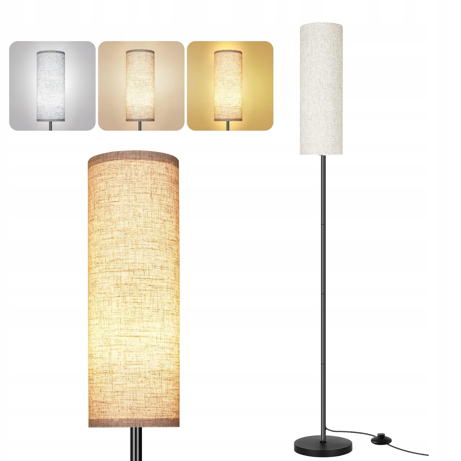 12W Lněná Stojící Stojací Lampa Do Obývacího Pokoje S Ložnicí E27 175 CM