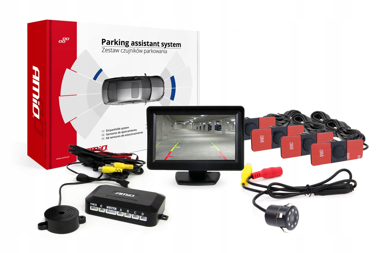Sada parkovacích senzorov TFT01 4,3" s kamerou HD-307-IR, 4 senzory, čierna