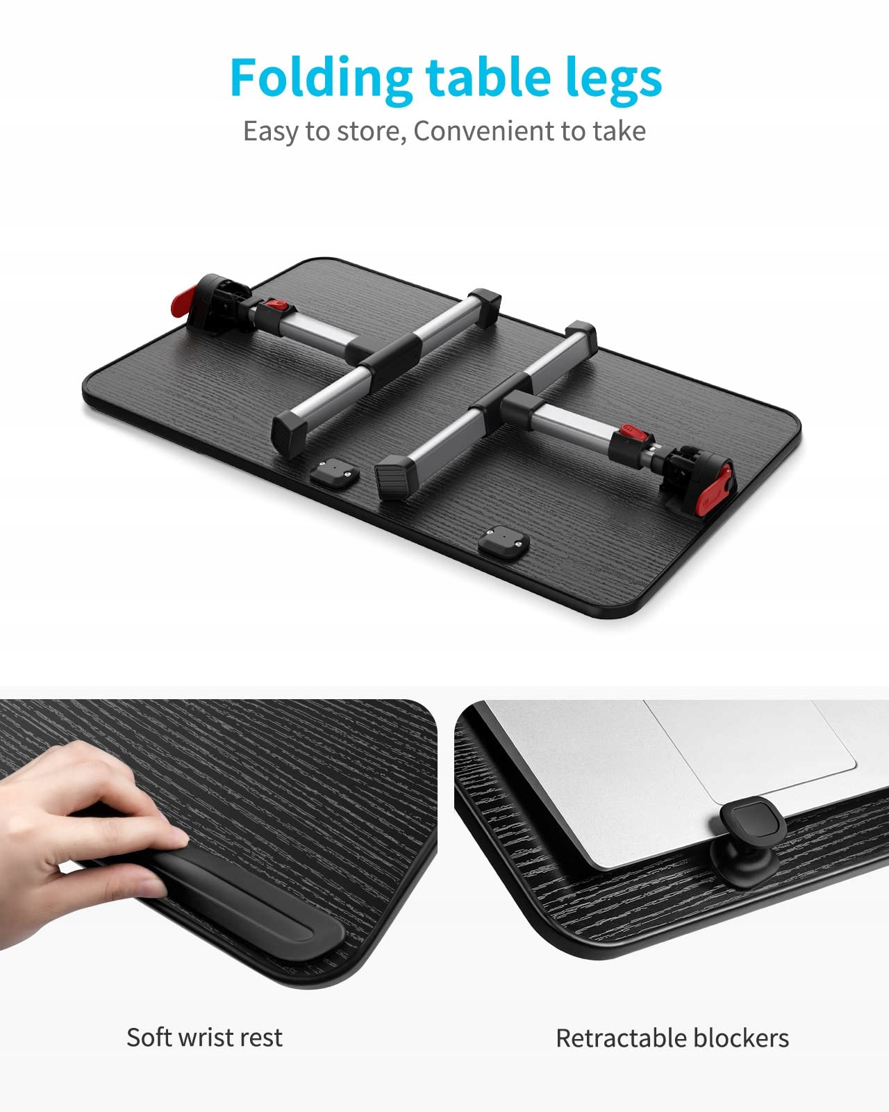 SAIJI Składany Regulowany Stolik Podstawka Pod Laptopa 16x33cm Czarny — miniatura 9