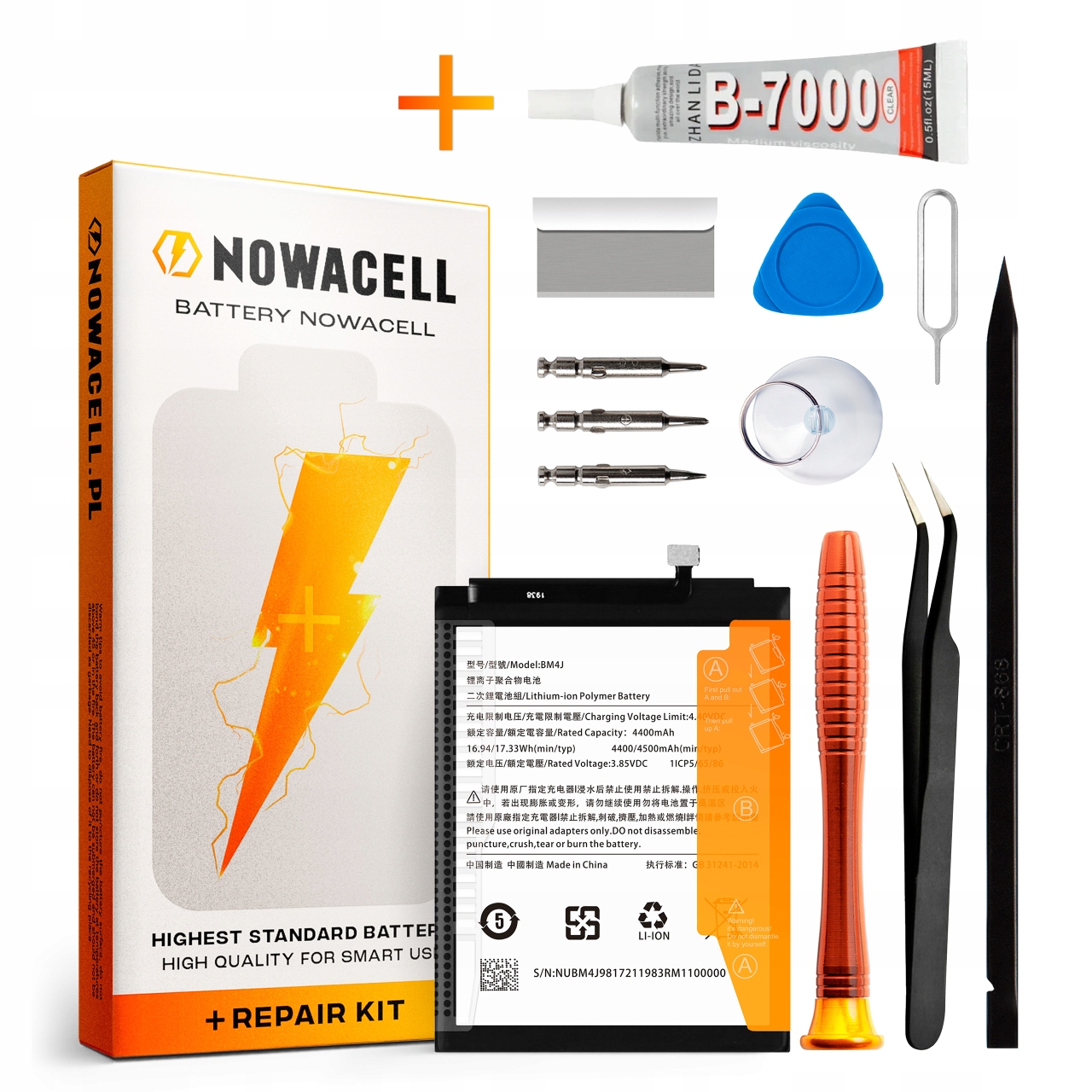 Zestaw Bateria BM4J Klej B7000 do Xiaomi Redmi Note 8 Pro 4500 mAh