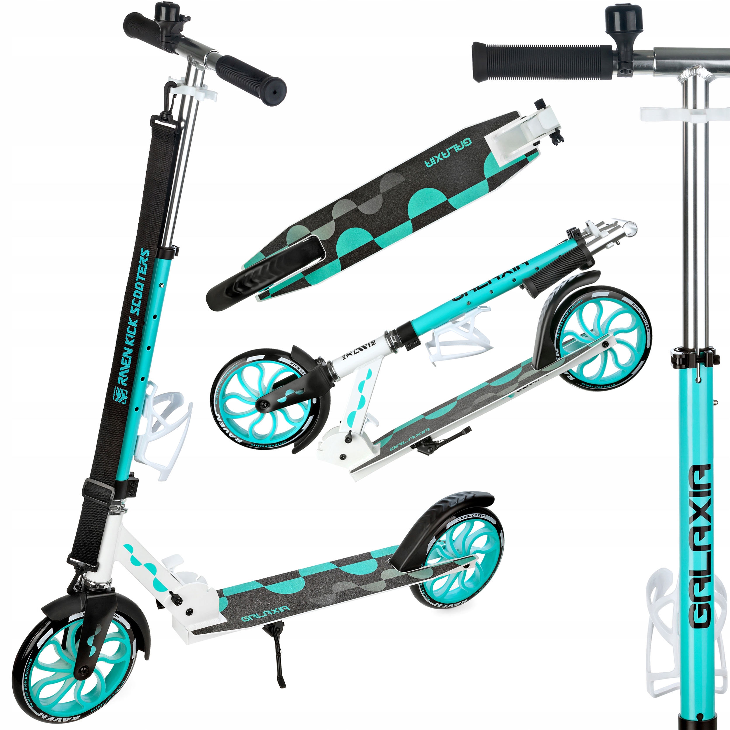 Hulajnoga Raven Galaxia White/Mint 200mm z koszykiem, dzwonkiem, kołami Led