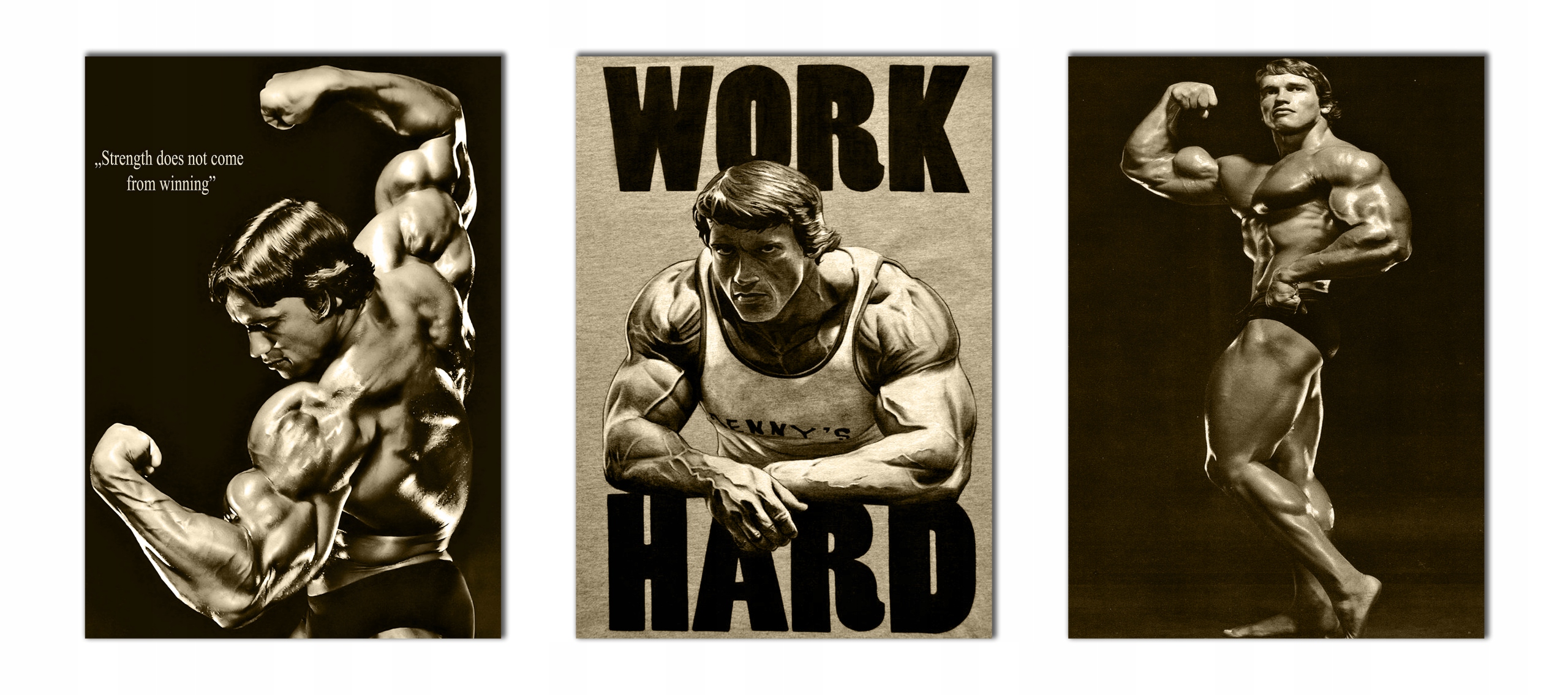 Plakat tryptyk Arnold Schwarzenegger kulturysta, siłownia 3 sztuki 70x50 cm