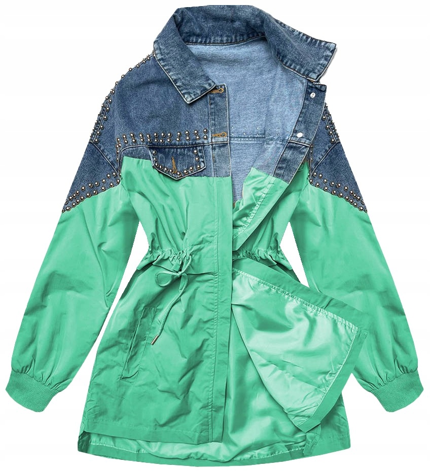 Volná Džínová Bunda 12233 Modro-zelená Univerzální