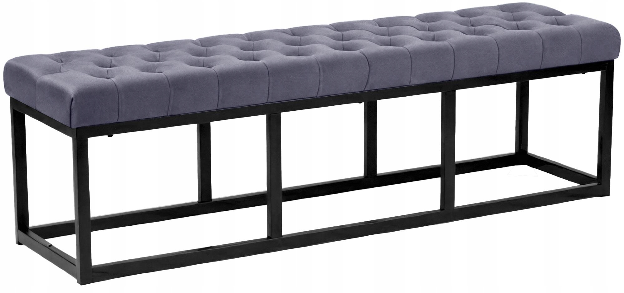 Ławka Polson aksamitna czarna 150 cm, szara