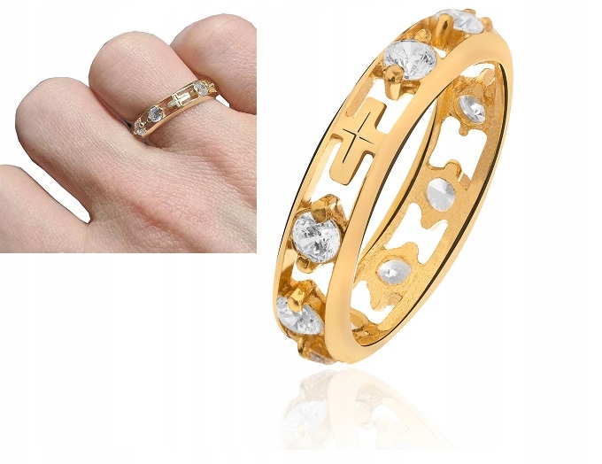 Srebrny Różaniec Na Palec Obrączka Różańcowa R.12 Złota Srebro Cyrkonie 925